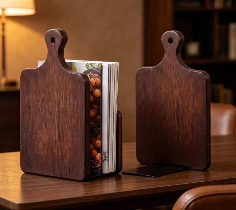 Cutting Board-Style Wooden Bookends – Dual-Use for Kitchen Recipes & Office – 1 Pair - Image 2